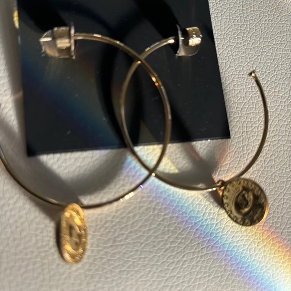 NWT Coach Two-Tone Signature Coin Charm Hoop Earrings - Picture 5 of 9